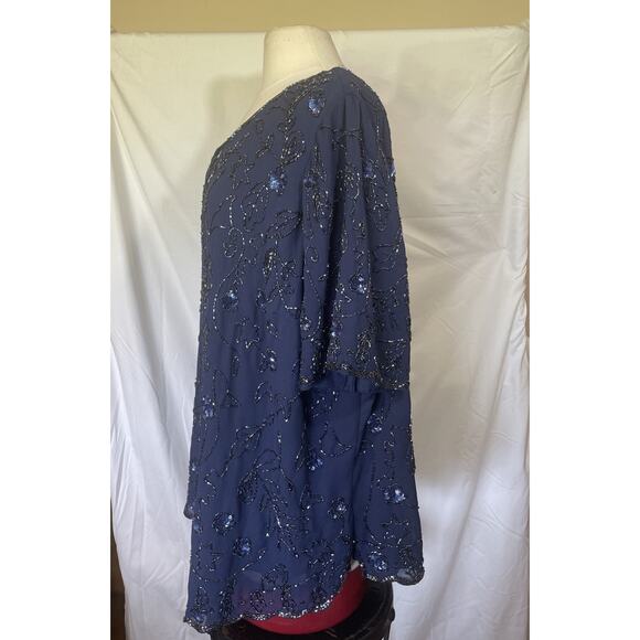 Roamans 1X Royal Navy Blue Intricate Bead & Sequin Short Sleeve Dressy Lined EUC - Picture 2 of 15